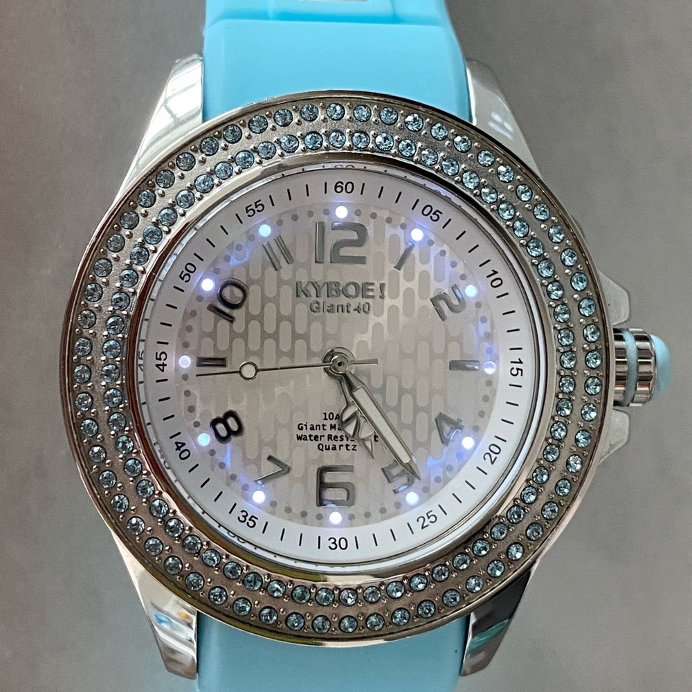 Kyboe! Giant 40 Blue Crystal and Silver Light-Up Watch with Silicone Strap